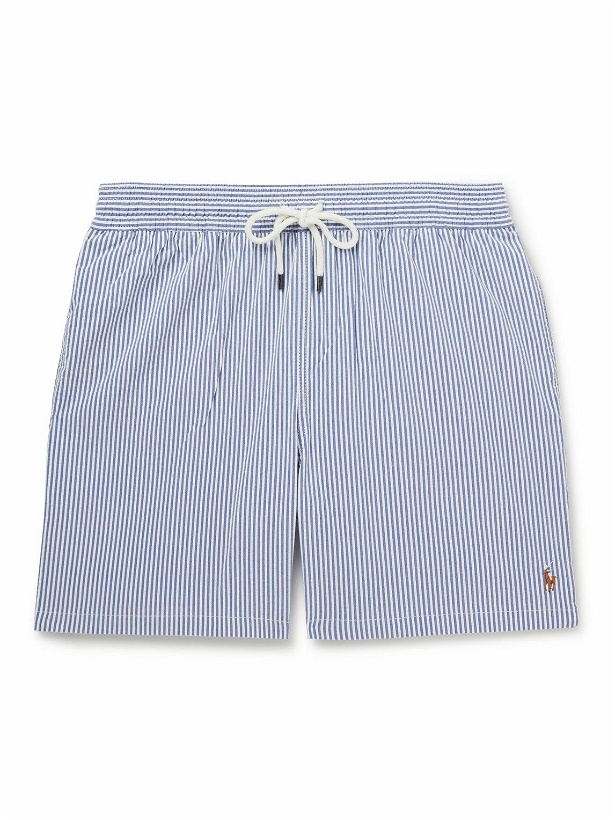 Photo: Polo Ralph Lauren - Mid-Length Straight-Leg Striped Cotton-Blend Seersucker Swim Shorts - Blue