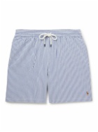 Polo Ralph Lauren - Mid-Length Straight-Leg Striped Cotton-Blend Seersucker Swim Shorts - Blue