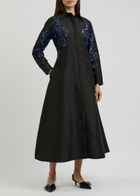 Lovebirds Sequin-embellished Taffeta Midi Shirt Dress Black