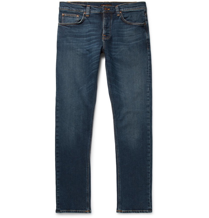 Photo: Nudie Jeans - Steady Eddie II Slim-Fit Tapered Organic Stretch-Denim Jeans - Dark denim