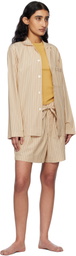 Tekla Tan & Beige Poplin Long-Sleeved Pyjama Shirt