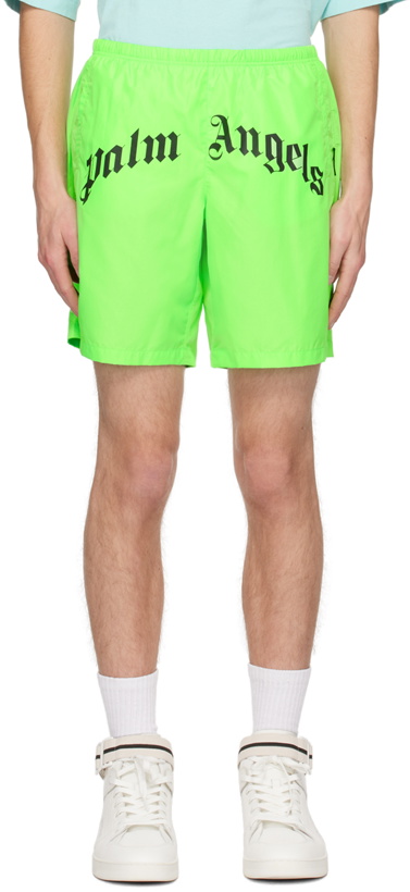 Photo: Palm Angels Green Printed Swim Shorts