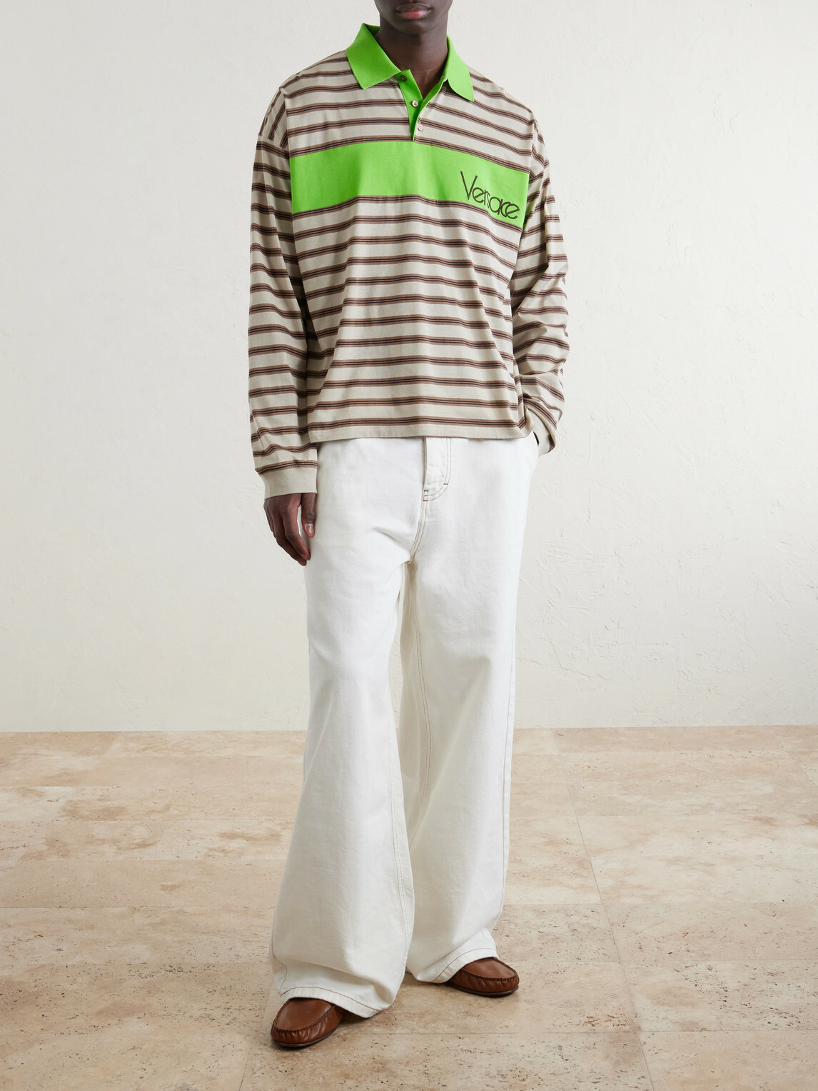 Versace - Polo Striped Cotton Jersey Polo Shirt - Neutrals