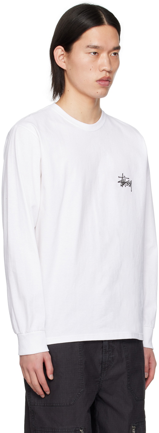 Stüssy White Basic Long Sleeve T-Shirt