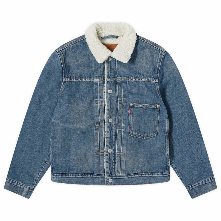 Photo: Levi's Men's Levis Exclusive Red Tab Type I Trucker Jacket in Blue Sherpa