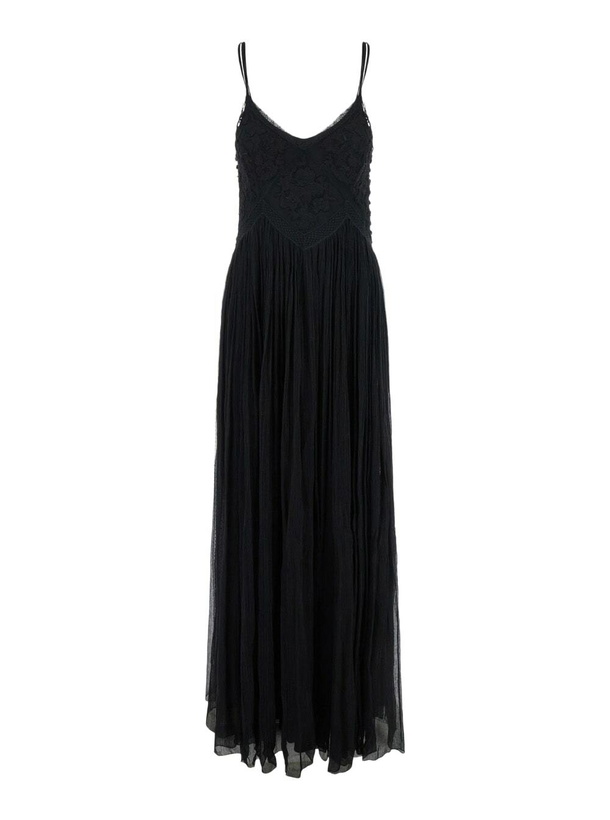 Photo: TwinSet Black Long Sleeveless Dress With V Neck In Viscose Woman