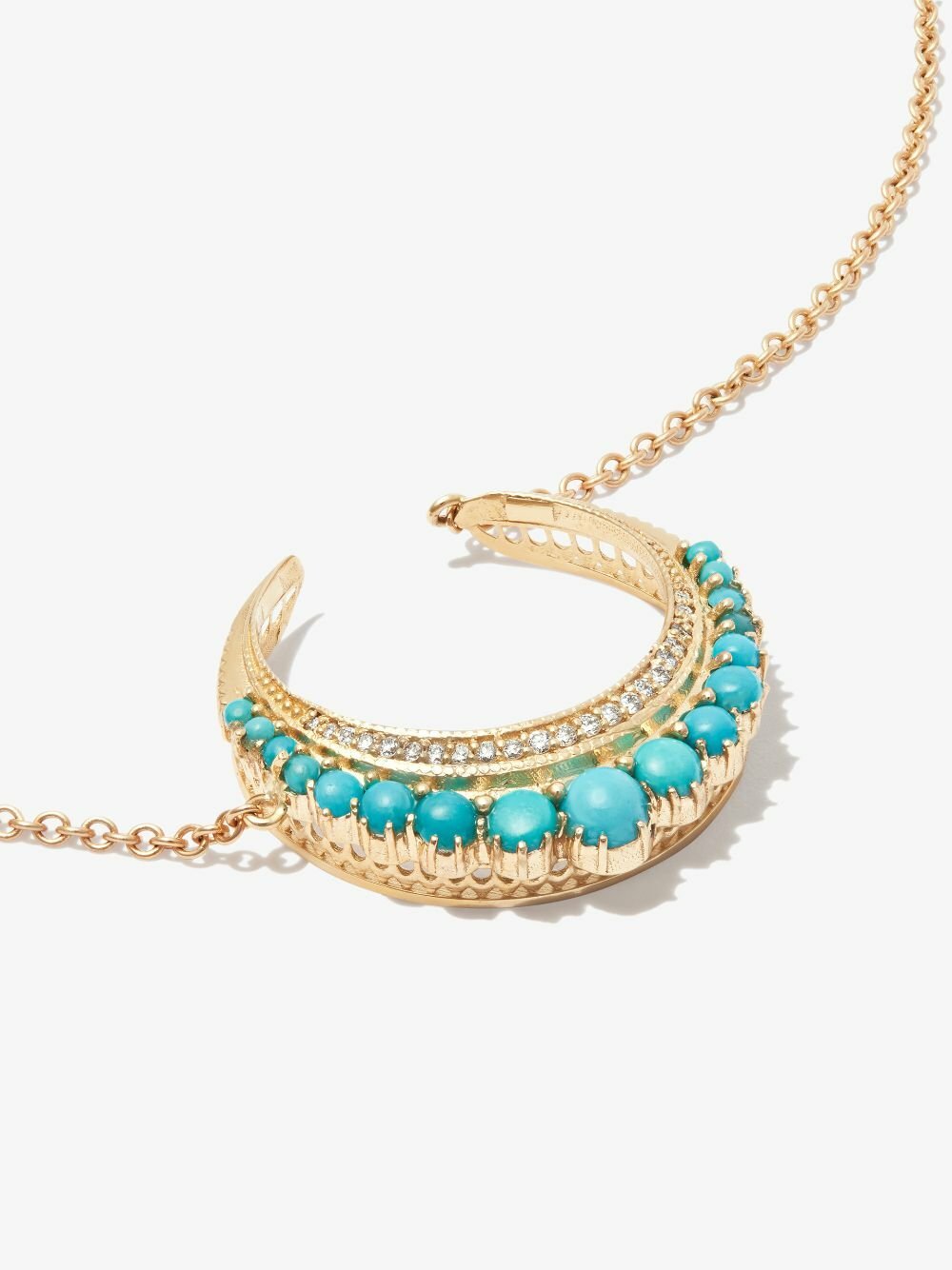 Jacquie Aiche 14K Yellow Gold Crescent Moon Small Turquoise Diamond Necklace