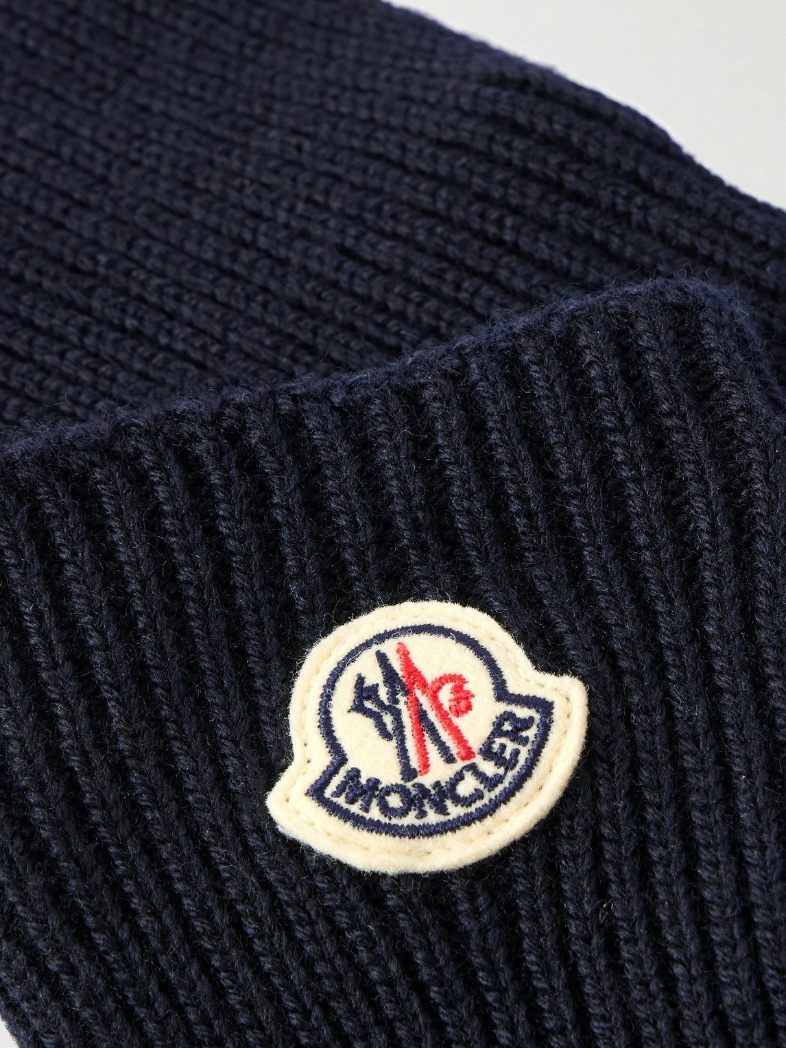 Moncler - Logo-Appliquéd Ribbed Virgin Wool Gloves - Blue