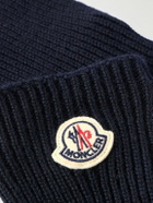 Moncler - Logo-Appliquéd Ribbed Virgin Wool Gloves - Blue