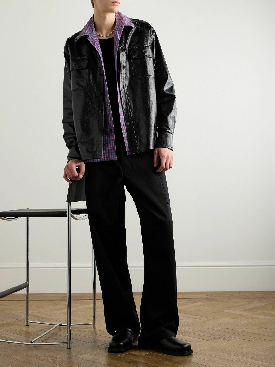 Marni - Logo-Embroidered Glossed-Leather Overshirt - Black
