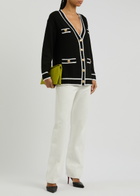 Alice + Olivia Bradford Wool-blend Cardigan Black And White
