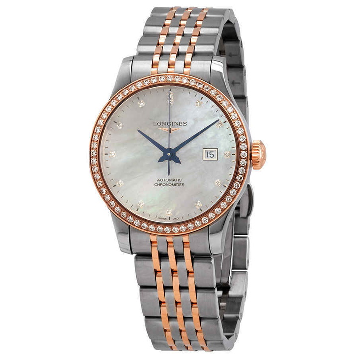 Photo: Longines Record Automatic Chronometer Diamond White Mother of Pearl Dial Ladies Watch L2.321.5.89.7