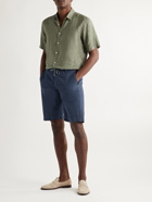 Canali - Straight-Leg Cotton-Seersucker Drawstring Shorts - Blue