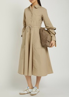 Moncler Drawstring Poplin Midi Shirt Dress Beige