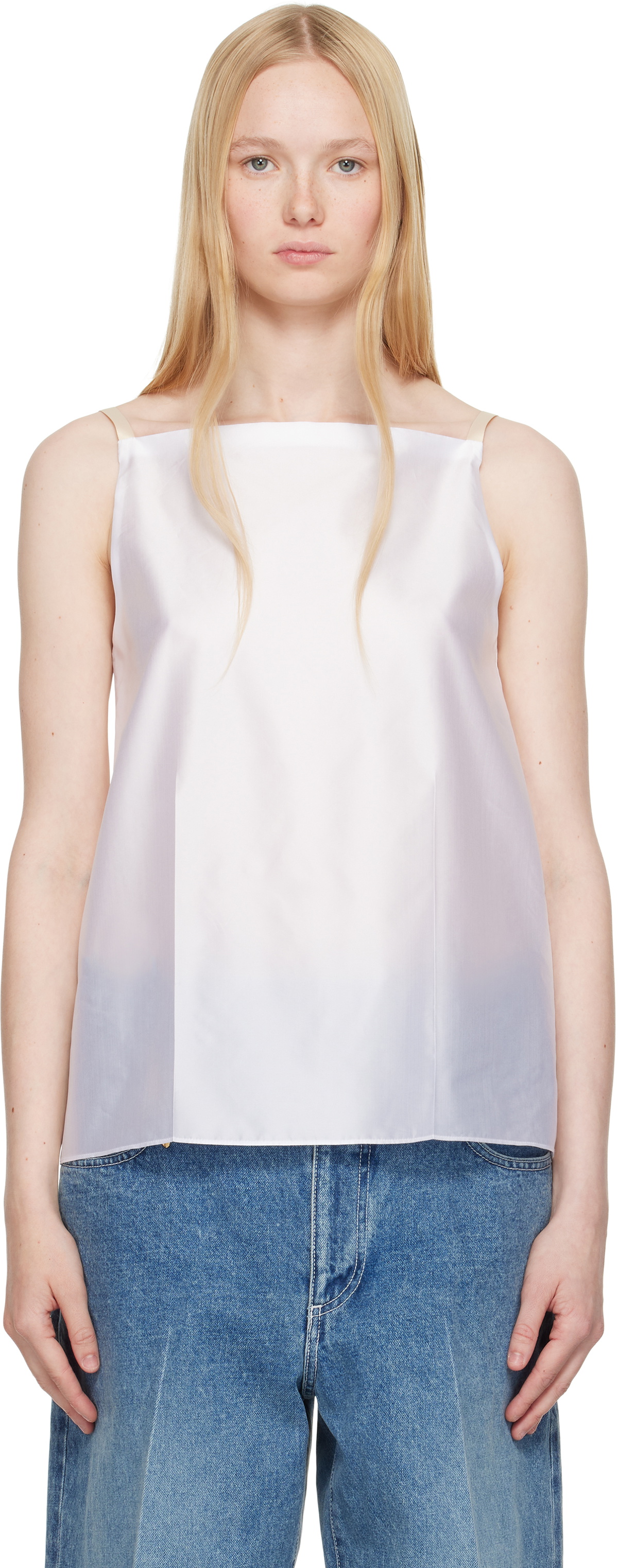 Carven White Pressed Silk Vest Top