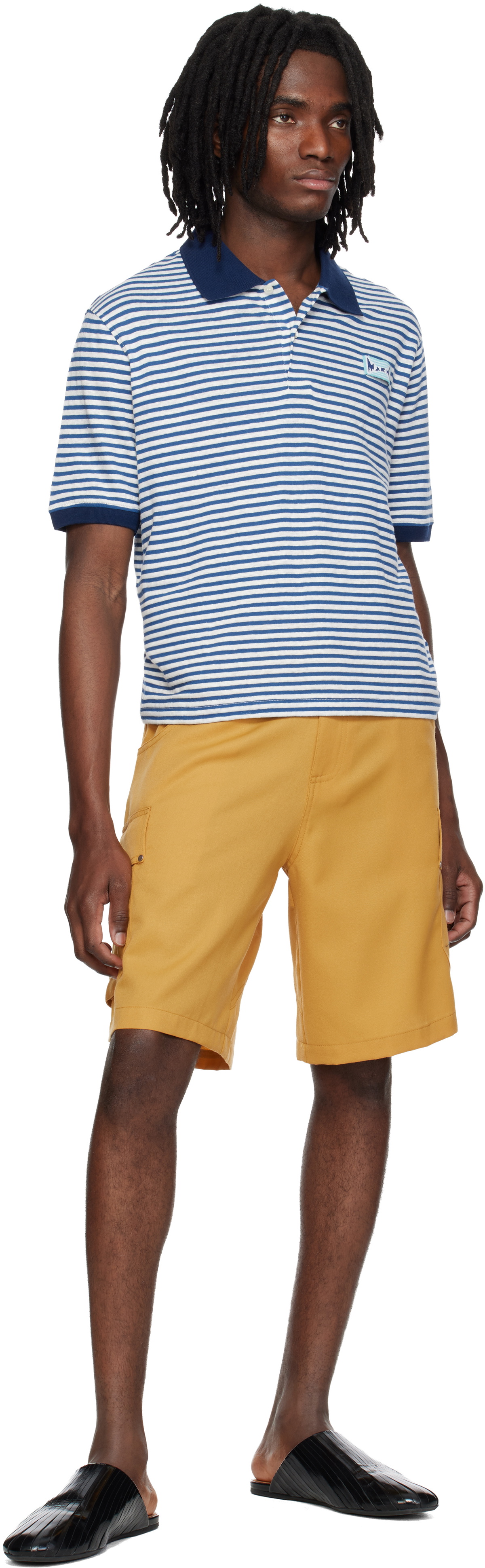 Marni Blue Striped Linen Blend Polo