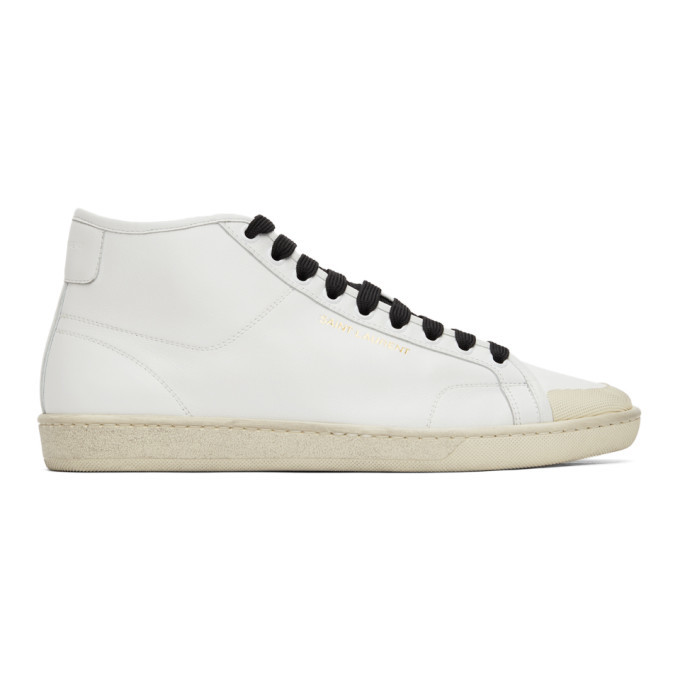 Photo: Saint Laurent White Court Classic SL/39 Mid Sneakers