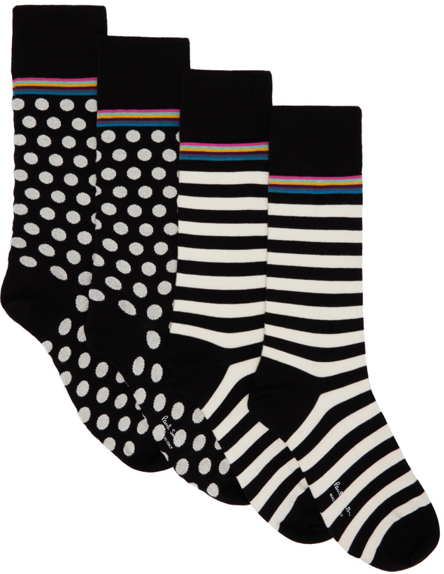 Photo: Paul Smith Two-Pack Black Polka Dot Stripe Socks