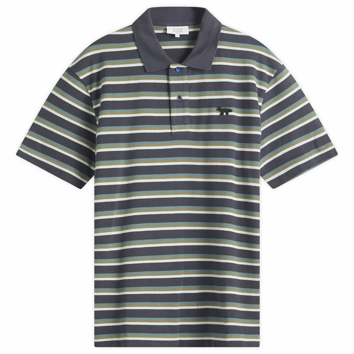 Photo: Maison Kitsuné Men's Profile Fox Patch Stripe Polo in Ink Blue