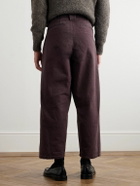 Monitaly - Ekusy Wide-Leg Cropped Pleated Cotton Trousers - Purple