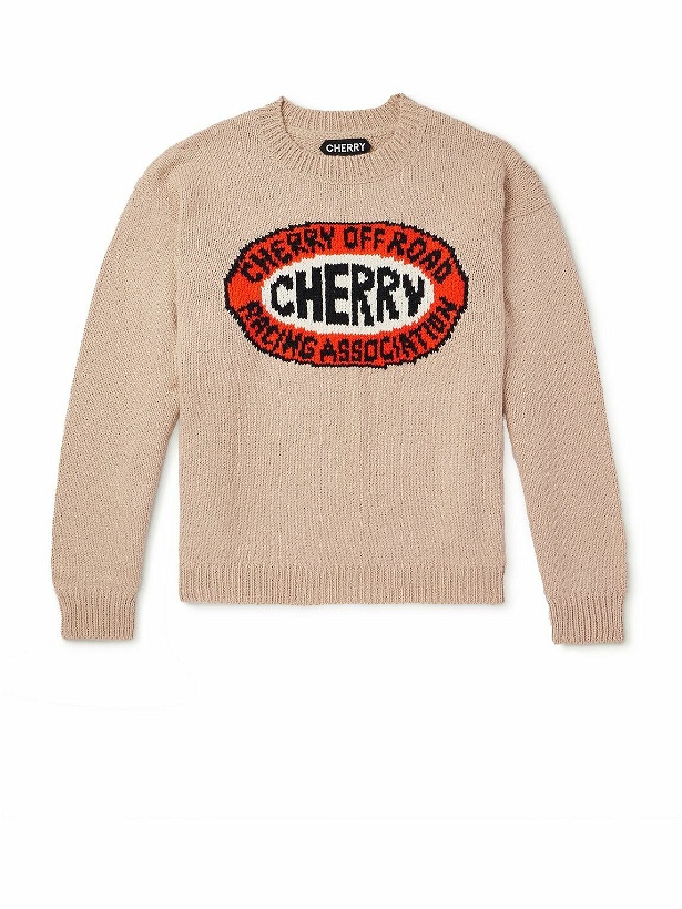 Photo: Cherry Los Angeles - Off Road Logo-Intarsia Organic Cotton Sweater - Neutrals