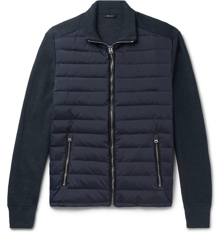 Photo: TOM FORD - Ribbed Wool and Quilted Shell Down Jacket - Midnight blue