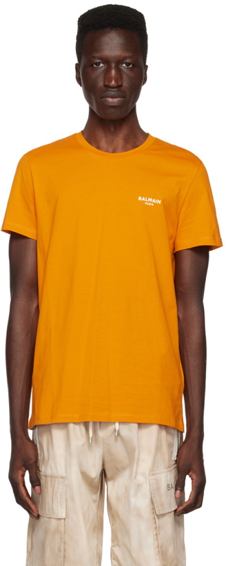 Photo: Balmain Orange Flocked T-Shirt