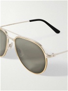 Cartier Eyewear - Santos Evolution Aviator-Style Gold and Silver-Tone Sunglasses