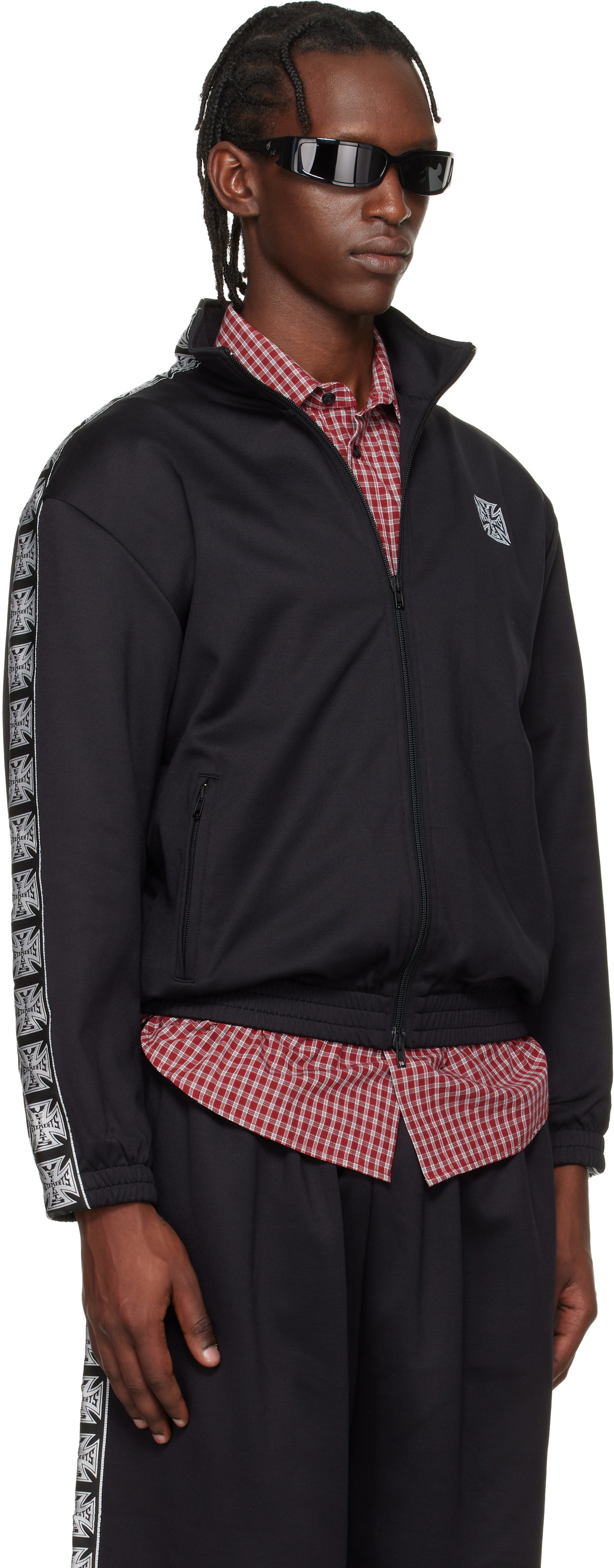 VETEMENTS Black Biker Cross Tape Zip-Up Track Jacket