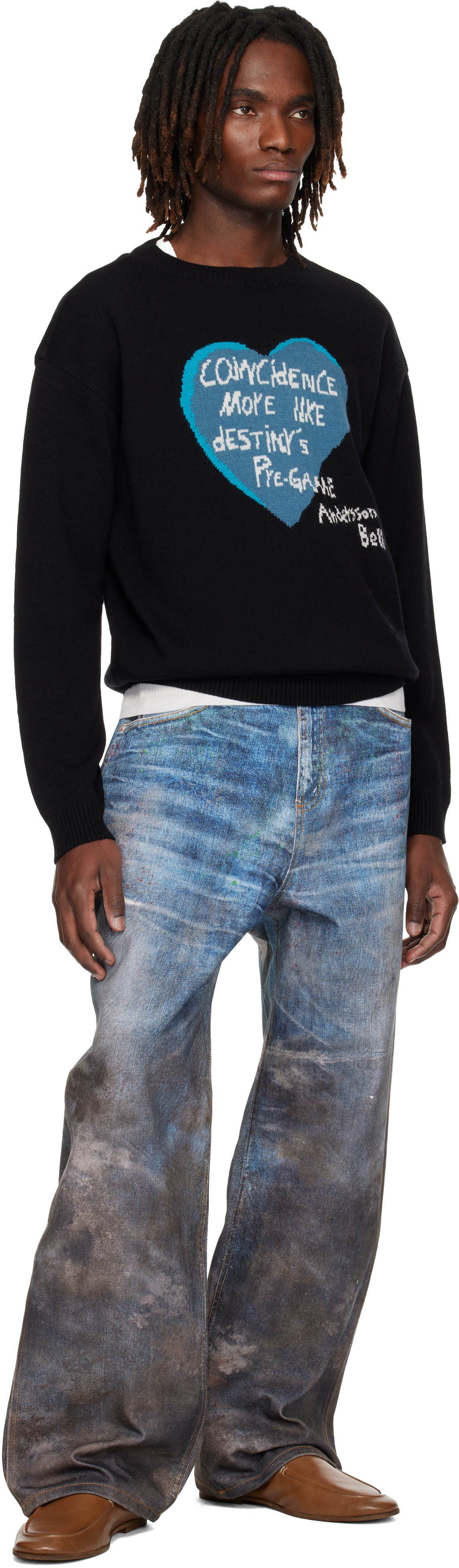 Andersson Bell Black Heart Message Crew-Neck Sweater