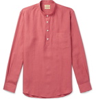 De Bonne Facture - Grandad-Collar Linen Half-Placket Shirt - Red