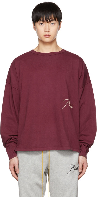 Photo: Rhude Burgundy Reverse Long Sleeve T-Shirt