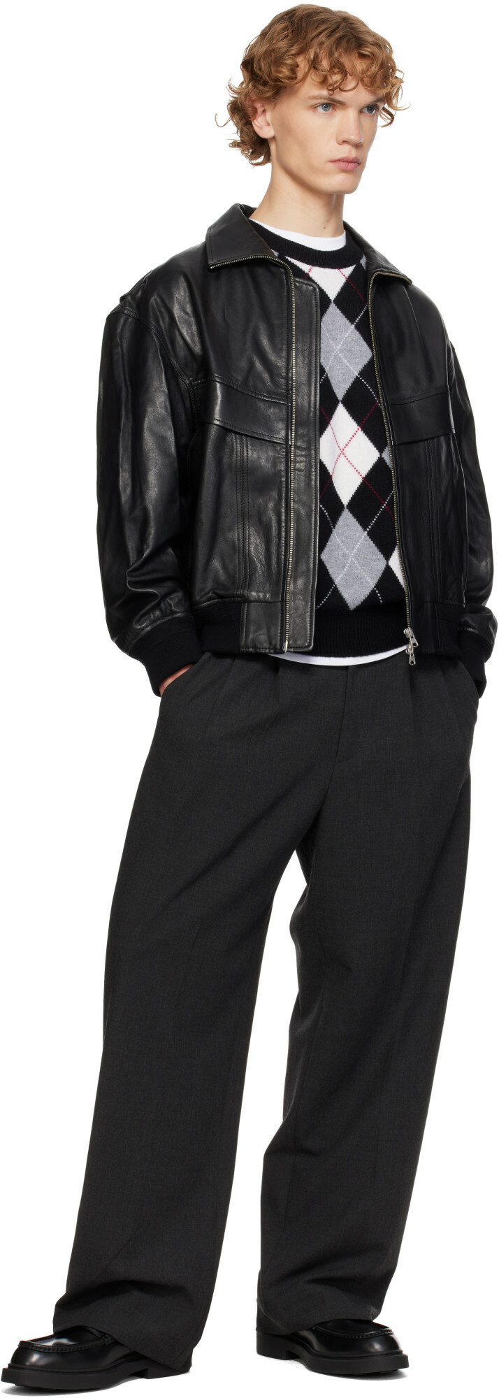 Dunst Black Stand Collared Leather Jacket