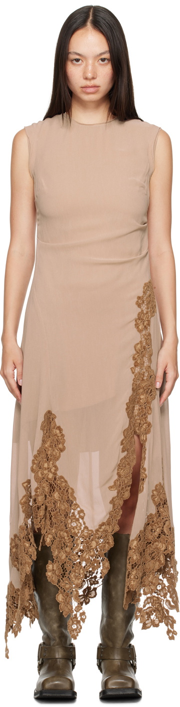 Acne Studios Taupe Lace Trim Midi Dress Acne Studios