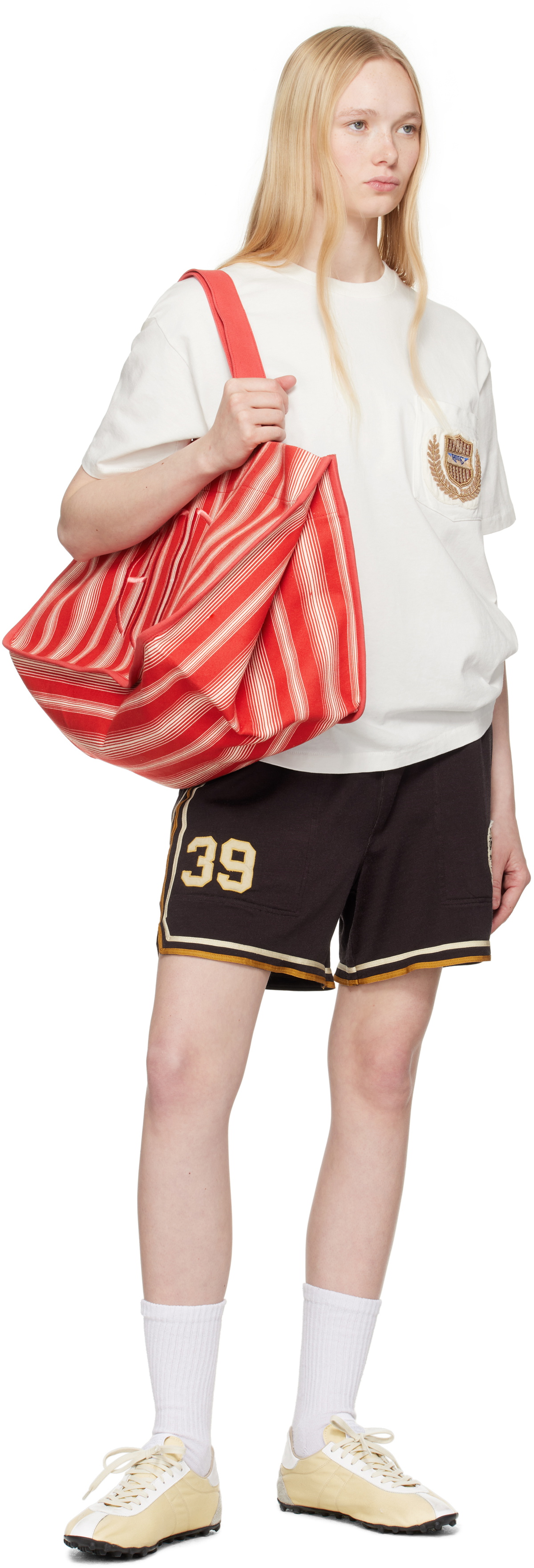 Bode Red & Off-White Parasol Stripe Tote