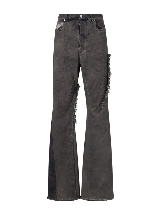 Photo: Rick Owens - Bolan Frayed Baggy Bootcut Jeans - Gray