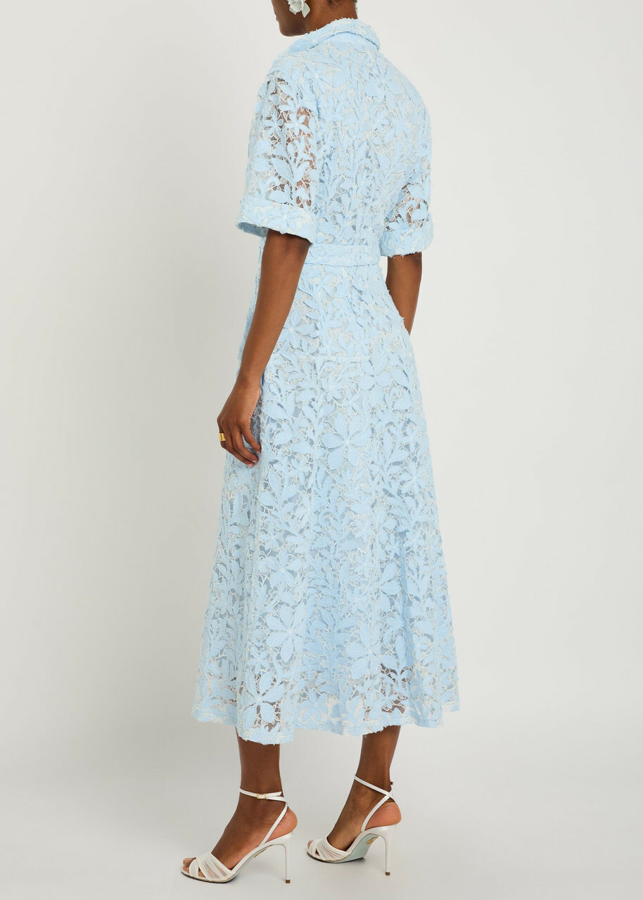 Simkhai Deanna Floral-appliquéd Lace Midi Shirt Dress Blue