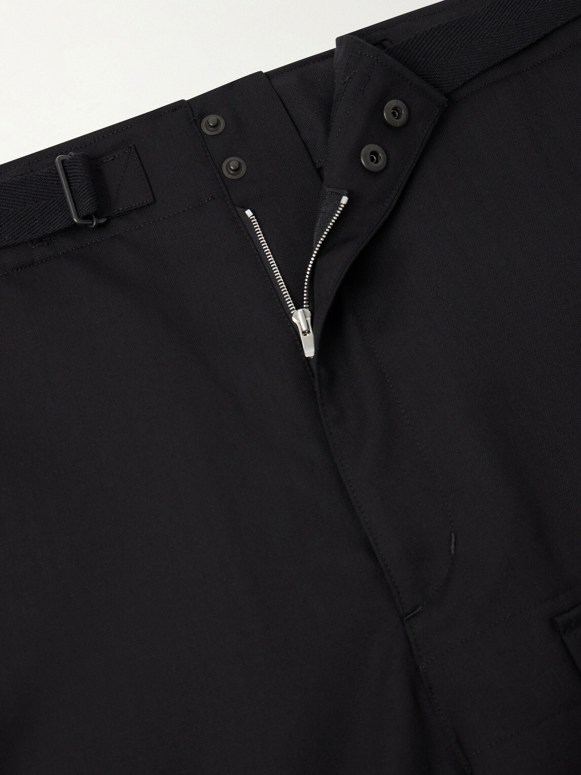 Auralee - Wide-Leg Wool Herringbone Cargo Trousers - Black