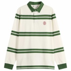 Drôle de Monsieur Men's D Ornament Striped Polo in Water Green