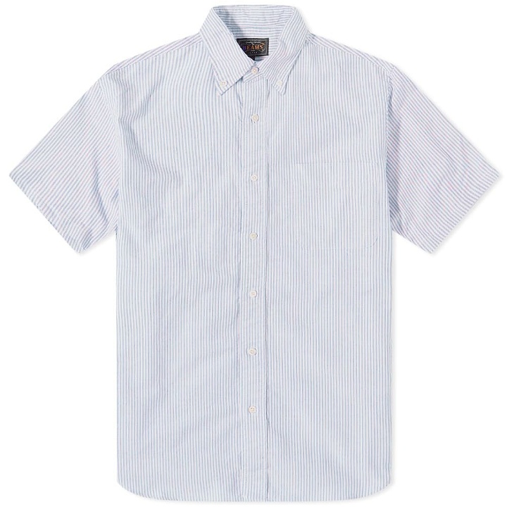 Photo: Beams Plus Men's Short Sleeve Oxford Shirt in Blue Candy Stripe