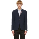 Thom Browne Navy Wool Seersucker Blazer