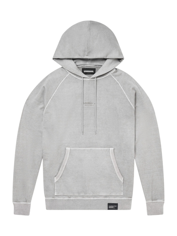 Photo: Neighborhood - Logo-Embroidered Pigment-Dyed Cotton-Jersey Hoodie - Gray