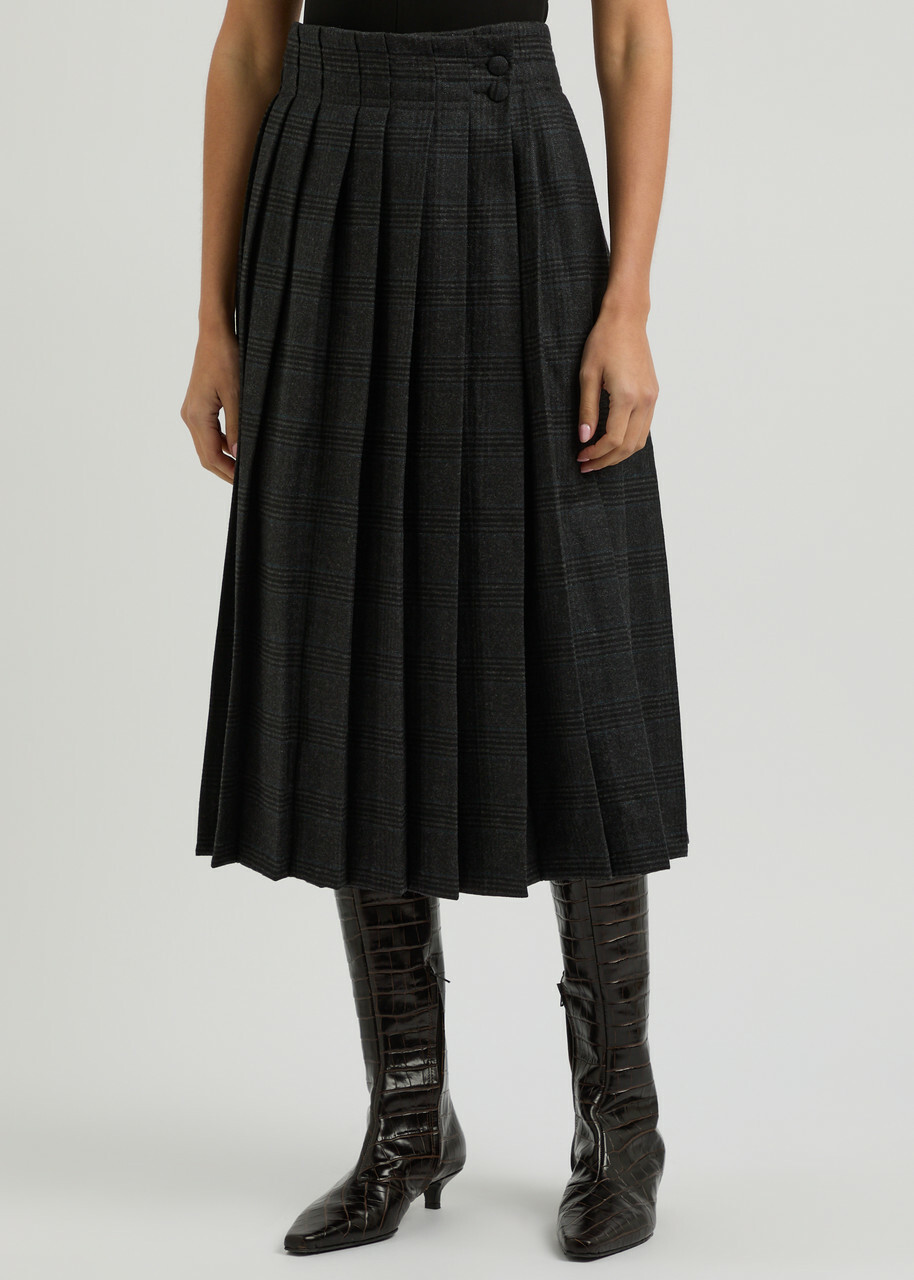 Remain BY Birger Christensen Pleated Wool-blend Midi Wrap Skirt Grey