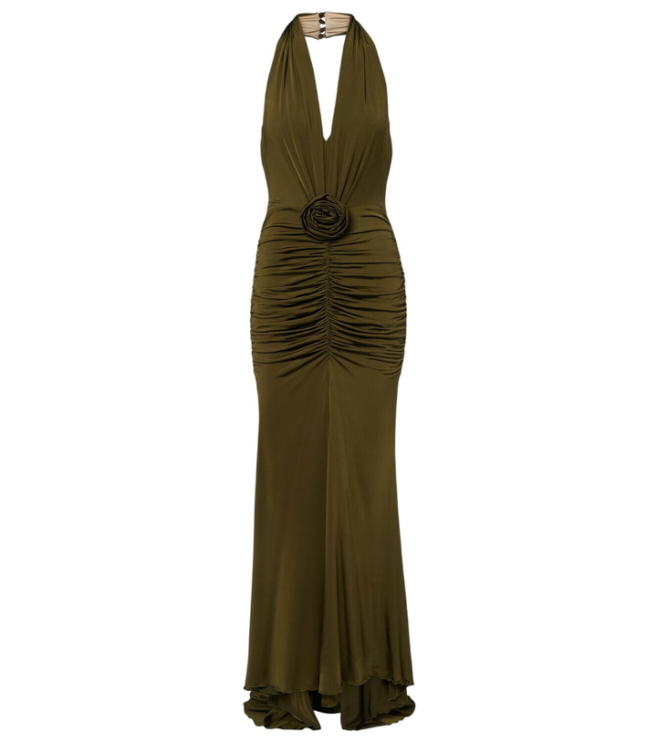 Photo: Blumarine Floral-appliqué ruched maxi dress