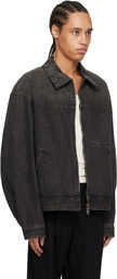 WOOYOUNGMI Gray Leather Collar Denim Jacket