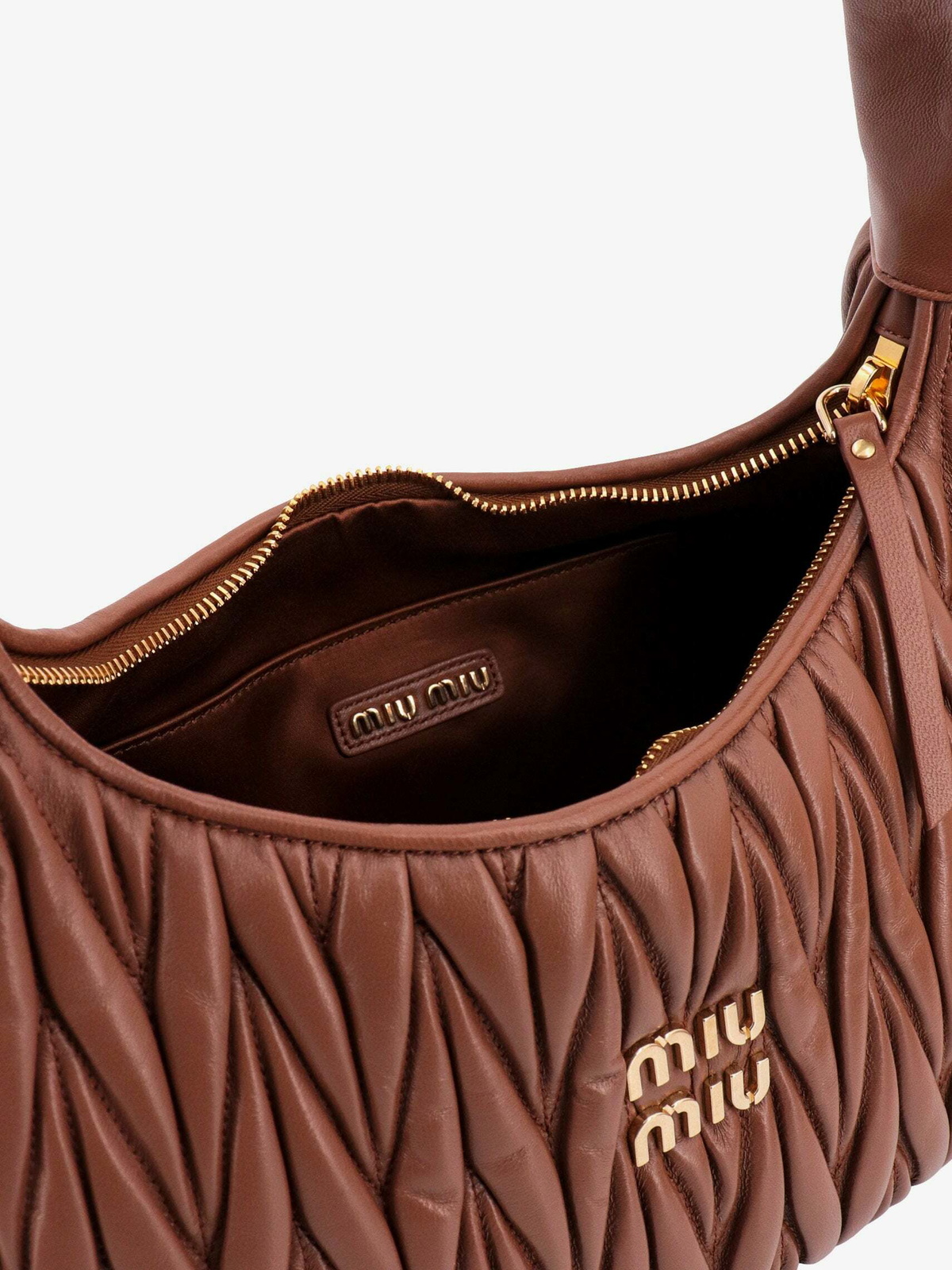 Miu Wander Leather Shoulder Bag in Brown - Miu Miu