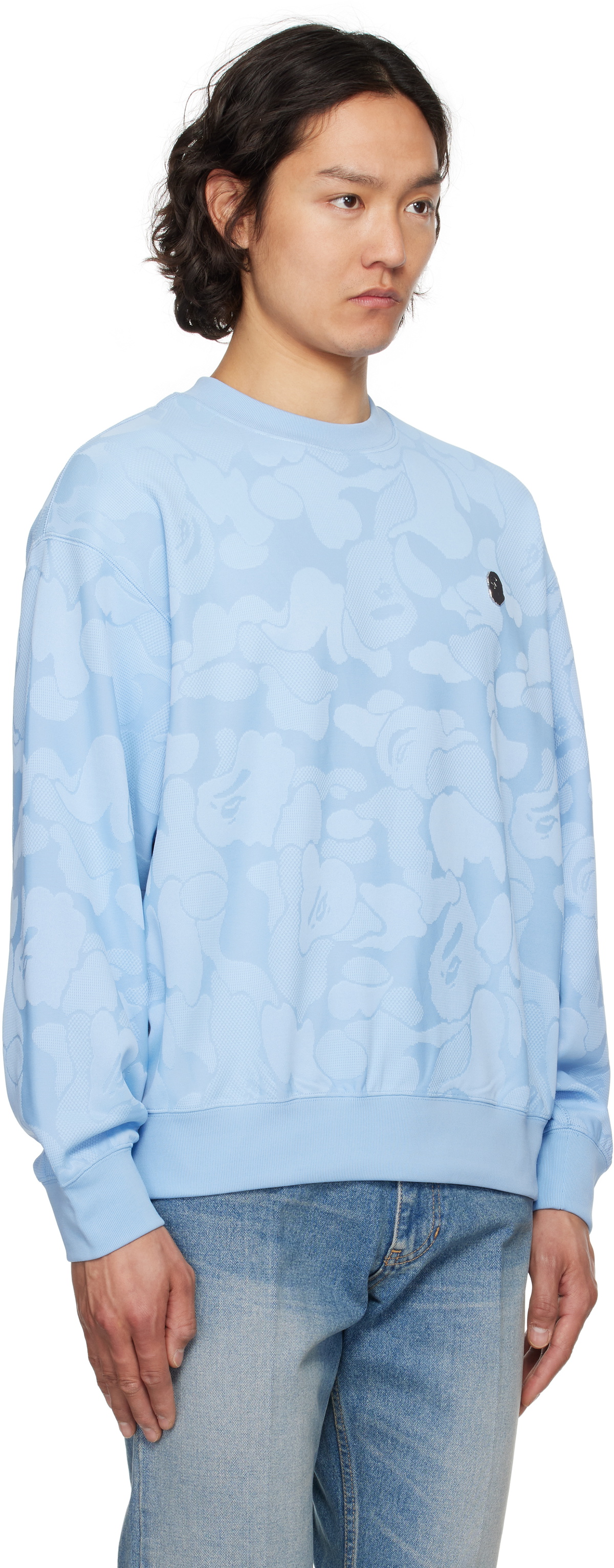 BAPE Blue Solid Camo Jacquard One Point Crewneck Sweatshirt A 