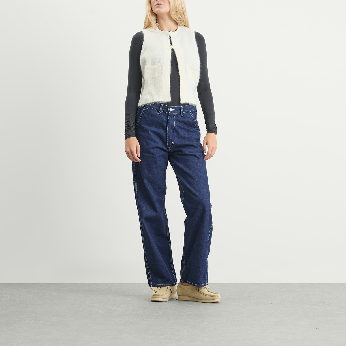 Beams Boy Women's China Button Knit Vest in Off White
