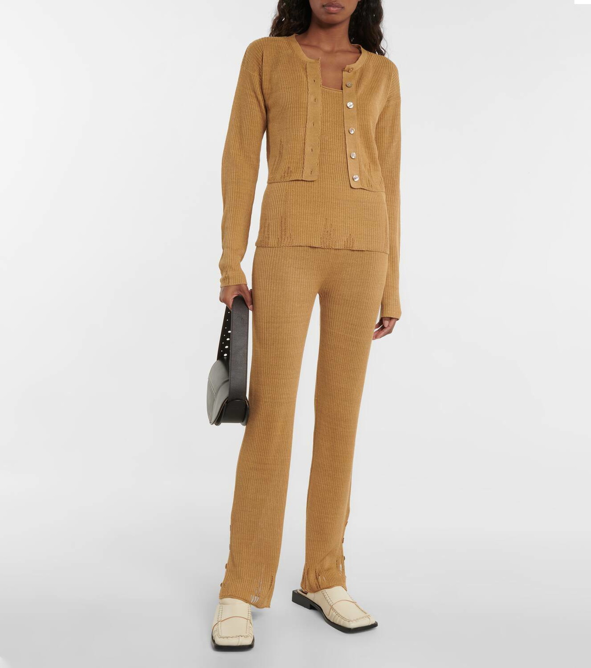 Acne Studios Ribbed-knit linen-blend leggings