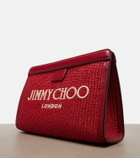 Jimmy Choo Avenue Small leather-trimmed raffia pouch